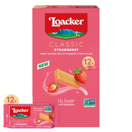 Loacker Classic Strawberry Wafers - Premium Crispy Strawberry Wafer Cookies with Cream Filling - Multipack of 12 Snack Packs - NON-GMO - Sustainably Sourced - 45g/1.59oz, Pack of 12