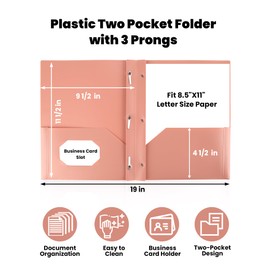 SUNEE 3-Prong Plastic Folders with Pockets (6 Pack, Vintage Colors) 2 Pocket Folders with Fasteners, Tear-Resistant Plastic Pockets, and Fit Letter Size Paper, Use for School Office Home Business