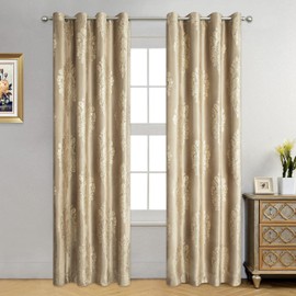 VOGOL Vintage Curtains 96 Inches Long, Brown Floral Pattern Not See Through Drapes for Dorm Room, Soft Touch Silky Velvet Window Curtain for Dining Room, 52 x 96, 2 Panels