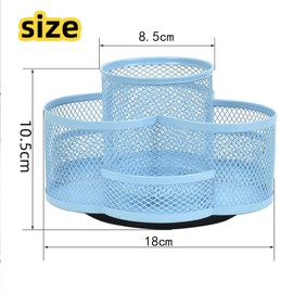 Jaugufiy 360 Rotatable Metal Mesh Desktop Pen Holder Pencil Holder Pencil Organizer Stationery Organizer Pen Pot Makeup Brush Organizer for Home School Office (Blue)