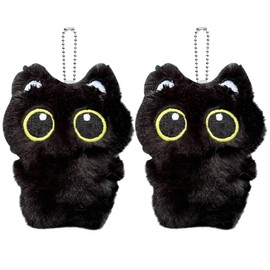 AUEFUDQ Pack of 2 Stuffed Cat Plush Keyrings, Black Cat Plush - Black Cat Plush Cartoon Plush Keyring, Black Cat Stuffed Toy Plush Key Accessories