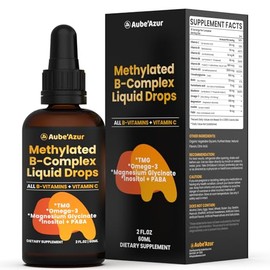 Methylated B Complex Liquid Drop, Liquid B Complex Vitamins for Women, with Methyl B12, Methylfolate, B1, B3, B5, B6, B7, C, Omega-3, Inositol, Magnesium, TMG Supplement for Energy Support, 2 FL OZ