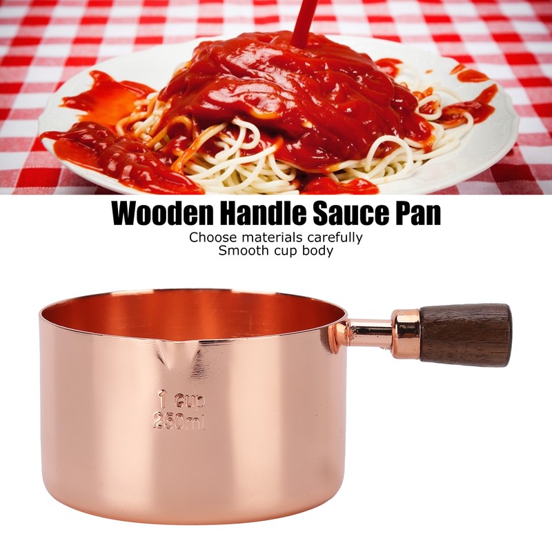 Sauce Pan Wooden Handle Rose Gold Stainless Steel Sauce Pot