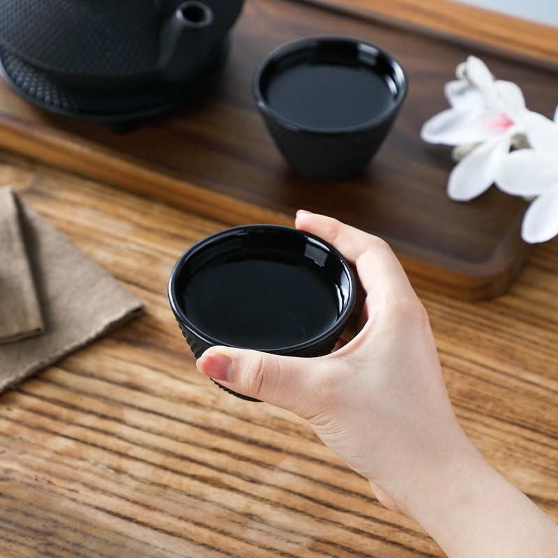 Velaze Iron Tea Cups, Japanese Style Enameled Cast Iron Teacup