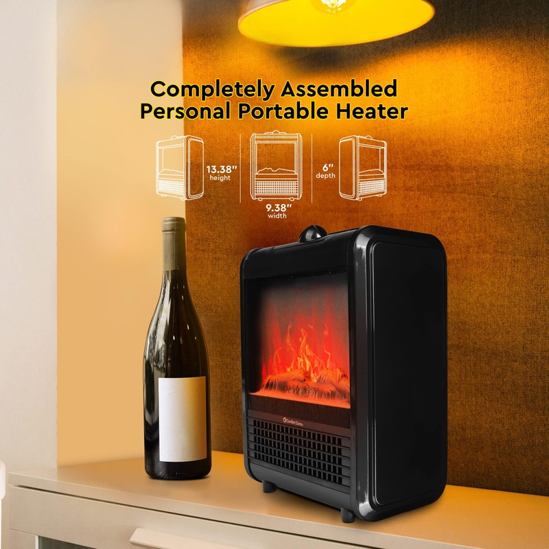 Comfort Zone 1,200W Electric Mini Fireplace Space Heater with Realistic