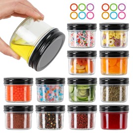 AuroTrends 4oz Mason Jars, 12 Pack (Black Lids)