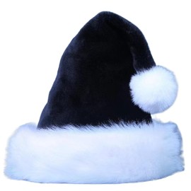 Wgudzpj Santa Hat for Kids Christmas Hats, Plush Xmas Party Hat Luxury Santa Claus Hat, Velvet Classic Fur Santa Outfit (Black)