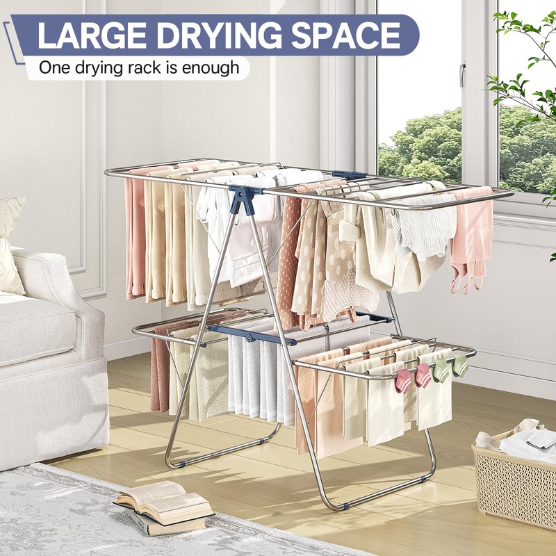 APEXCHASER Clothes Drying Rack with 4 Wings, Stainless Steel Drying