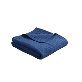 100% Cotton Quilted Throw Decorative Throw Blanket Multi Color Super Soft Warm Indian Vintage Reversible Quilt for Sofa and Couch 50"x60" (Navy Blue)