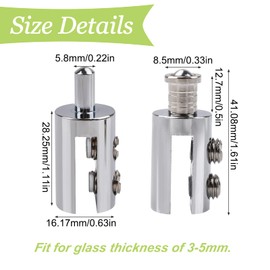 UFURMATE Glass Door Hinges Clamp, 4Pcs Frameless Glass Door Pivot Hinges Glass Cabinet Door Clips with Pin Adjustable Brass Clamp Hinge Replacement Kit for 3-5mm Free-Swinging Glass Door