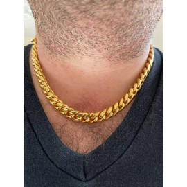 Hip Hop Miami Cuban Link CHOKER Chain Real 18k Gold Plated Stainless Necklace CZ Lock
