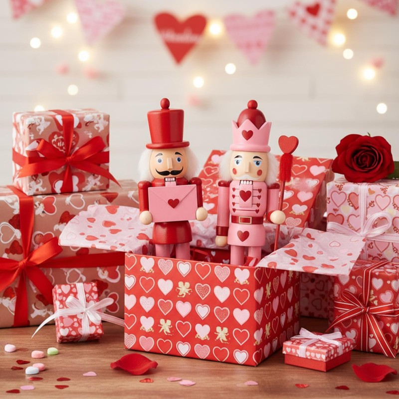 Kathfly 2 Pcs Valentine's Day Nutcracker 10 Inch Wooden Pink
