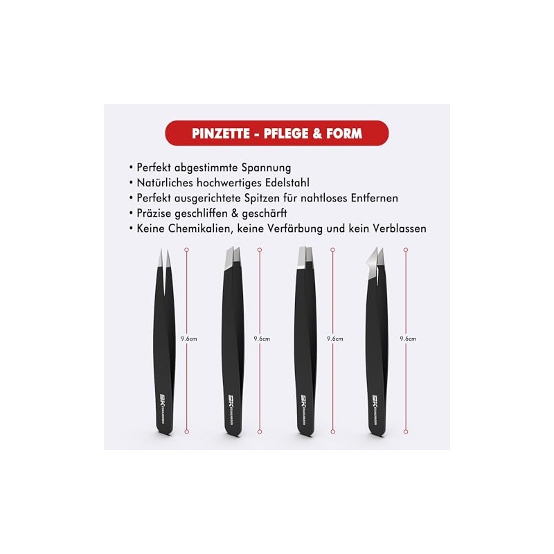 Premium 4-in-1 Tweezer Set, Stainless Steel, Modern, Black