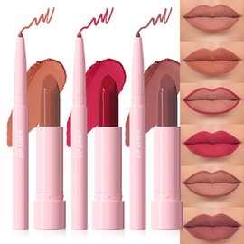 CAKAILA 6Pcs 2 in 1 Matte Lipstick Lip Liner Pencil Set,Waterproof Lip Stick Lip liner Combo for Old Women Long Lasting Lipstick Crayon,labiales mate 24 horas originales