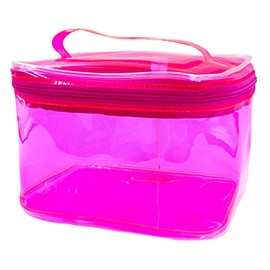 TotePrint Waterproof PVC Cosmetic Bag Plain with Carry Handle 18 x 13 x 12 cm Transparent Travel Organiser Unisex Shower Bag for Men and Women, pink, Modern