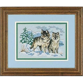 Dimensions 06800 Pair of Wolves Nature Cross Stitch Kit, 16 Count Dove Grey Aida, 7" W x 5" H