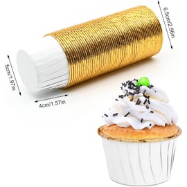 Muffin Cases Paper, Cupcake Moulds Paper, Non-Stick Disposable Baking Cups for Muffin Mould, Cupcake (White-Gold, Pack of 100)