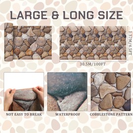 Tegeme 100 Ft Cobblestone Tablecloth Roll Castle Backdrop for Wall Disposable Plastic Stone Pattern Table Covers for Medieval Party Supplies VBS Vacation Bible School Decor