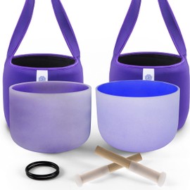 FMTY 10inch Crystal Singing Bowls set Indigo(3rd eye)+ Purple(Crown) with Soft Carrying Bag Sound Bowls Mindfulness, Meditation, Yoga, Spiritual and Body Healing and Energy Cleansing Chakra Bowl