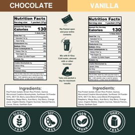 Nutrition On The Go Vegan Protein Powder with Creatine - 20g Protein, 5g Creatine - Chocolate & Vanilla Single-Serve Packets for Travel, On-The-Go, Dairy-Free, Gluten-Free, All-Natural - (30-Pack)