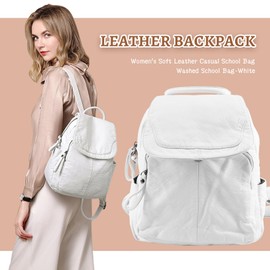 Liseng Fashion Small Backpack Women's Mini Backpack PU Leather Cute Small Backpack Casual Travel Bag Girls Backpack, White
