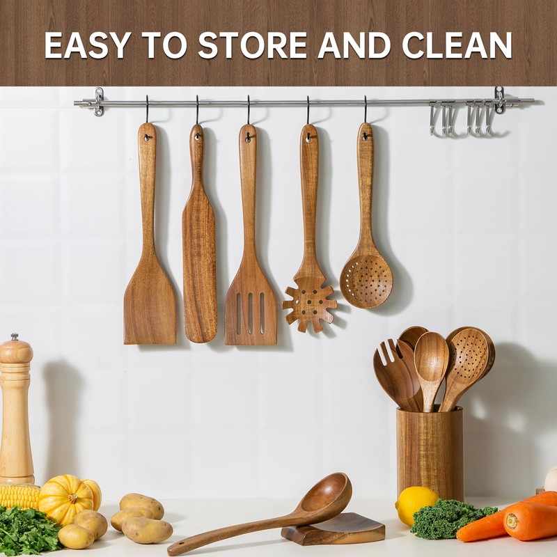 18 PCS Acacia Wooden Spoons for Cooking - Heat-Resistant, Comfort