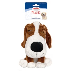Record - Cuddly Toy for Dogs with Squeaker Lazy Dog - Size 20 cm Soft Fabric - Bite-Resistant - Cute Cuddly Toy for Puppies Dogs
