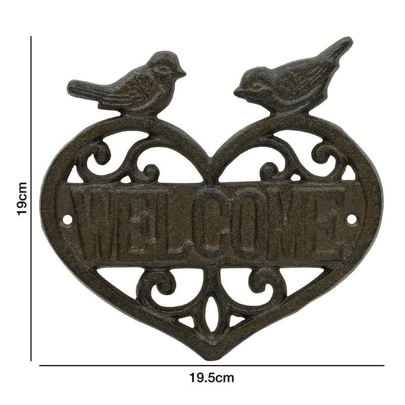 Woodside Cast Iron Heart Shape Wall Mounted Welcome Sign for