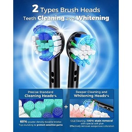 Cepillo de dientes eléctrico giratorio con estuche de viaje para adultos, 4 modos de limpieza profunda con 8 cabezales de cepillo (2 tipos), 25 días d