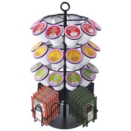 Eastsign Coffee Pod Holder for Keurig & Tea Bag Organizer, K-Cup Holder Compatible with 36 K-Cups Pods, 60 Tea Bags, Spins 360-Degrees Carousel Stand, Coffee Pod Tea Bag Storage Stand Organizer for Countertop