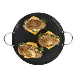 Restaurantware-Met Lux 11.06 Inch Round Griddles With Double Handles, 10 No-Stick Flat Top Grills - Compatible With Open Fire And Gas, Durable, Black Carbon Steel Griddle Pans, Even-Heating