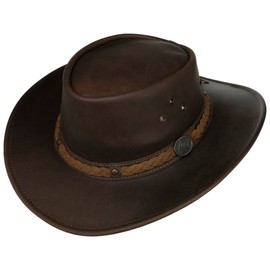 Scippis Townsville Men's Leather Cowboy Hat Western Hat Outback Hat with Chin Strap, brown