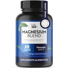 LIFE 360+ Magnesium Blend | 4 Magnesios con Oxido, Glicinato, Gluconato y Citrato | Cápsulas a Base de Colágeno Hidrolizado, y Vitaminas | Suplemento Alimenticio | 60 Cápsulas
