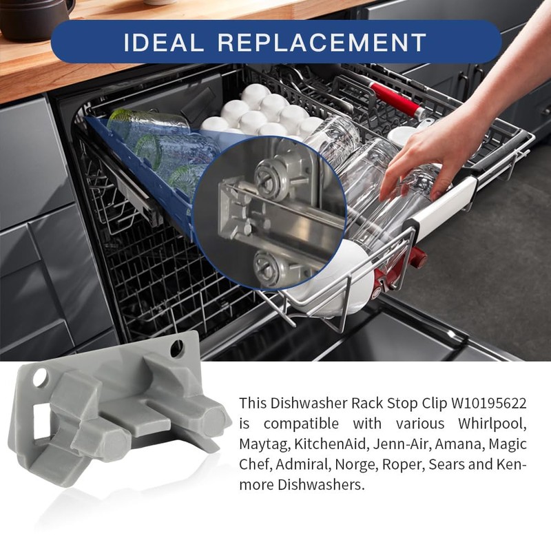 [Upgraded] 2Pcs Dishwasher Rack Stop Clip W10195622, Upper Dishrack Slide