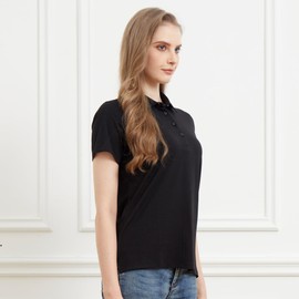 Women's Ultra Soft Bamboo Viscose Polo Cooling Lightweight Casual Collared Trendy Golf Shirt, Black, Large