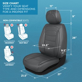 MotorBox Elite Edition Faux Leather Seat Covers for Cars, Trucks, & SUV - 2 Charcoal Car Seat Covers for Front Seats - Universal Fit Car Accessories Automotive Interior Protector for Most Vehicles