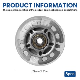 Pack of 8 Inline Skate Wheels: 72 mm Inline Skate Wheels with Ball Bearings ABEC-9, Replacement Inline Skate Wheels, Silver Transparent Inline Skate Wheels for All Types of Roller Skates