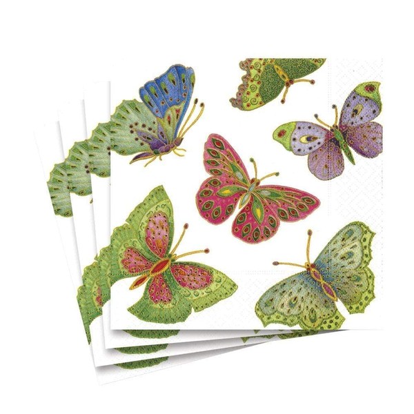 Caspari Jeweled Butterflies Paper Luncheon Napkins in Pearl - Four Packs of 20