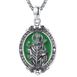 XIXLES Saint Patrick Necklace 925 Sterling Silver Patron Saint of Ireland,Religious St Patrick Medal Charm Pendant Necklace Jewelry for Men with 22 in Chain