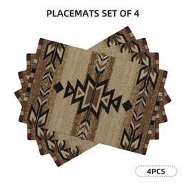 Brown Black Boho Placemats Set of 4 Rustic Aztec Western Decor Place Mats 12x18 Inch Beige Tribal Native Geometic Decorative Linen Table Mats for Home Kitchen Dining Party Table Decoration