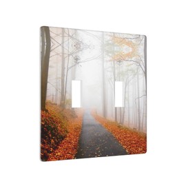 Autumn Forest Light Switch Cover Double Toggle Switch Plate Covers 2 Gang Wall Plate for Bedroom Kitchen Home Decor Standard Size 4.50" x 4.50" Foggy