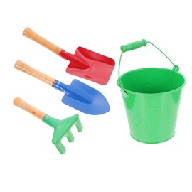 Toddmomy Kids Gardening Tools Set 4Pcs Kids Sand Beach Toys Gardening Equipment Small Metal Bucket Rake Gardening Toys for Kids