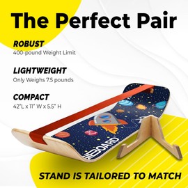 GIBBON GiBoard Balance Board with Stand for Adults & Kids - Slackline Workout Equipment Home Gym - Wooden Wobble Board Balance Trainer - Standing Desk Exercise, Yoga, Agility, Pilates, Core, Snowboard