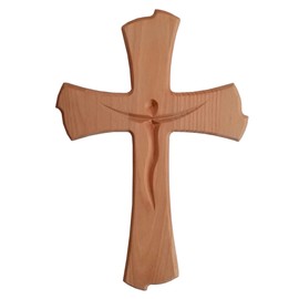 Kaltner Präsente Geschenkidee - Wandkreuz Echt Buche Holz Kreuz Kruzifix für die Wand 35 cm modern