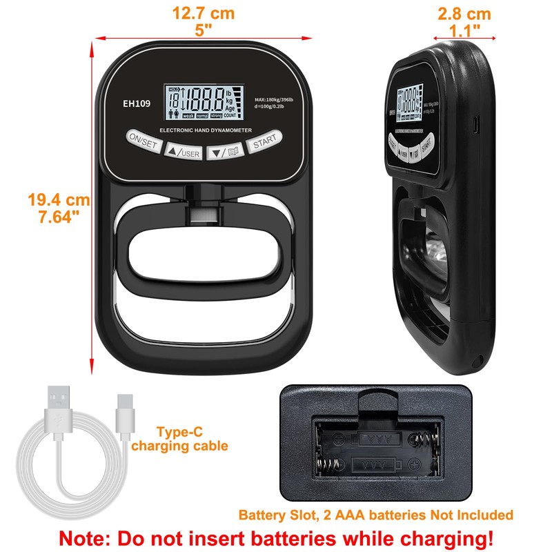 HONPHIER 180 kg / 396 lbs Hand Dynamometer Grip Digital