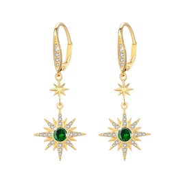 MEDWISE Moonstone/Opal Earrings Women 925 Sterling Silver Star Earrings Sun Moonstone Drop Earrings Gold Ectagonal Star Hanging Earrings Moonstone Jewellery for Women Ladies Girlfriend Lovers,