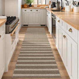 Lahome Striped Easy Jute Kitchen Runner, 2x8 Washable Indoor Outdoor Entryway Runner Rug, Farmhouse Neutral Non Slip Non Shedding Carpet for Hallway Porch Foyer, Khaki