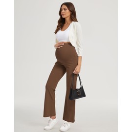 M MOTEEPI Maternity Pants with Pockets 29" Over Belly Dress Yoga Pants Stretchy Pregnancy Wide Leg Work Slack Maternity Clothes Coffee Large