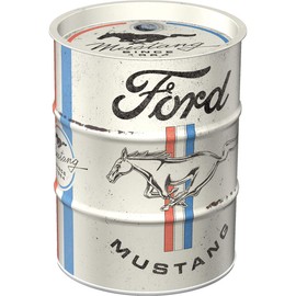 Nostalgic-Art Retro 600ml Ford Mustang Money Box - Horse & Stripes Logo - Gift Idea for Ford Accessories Fans, Metal Piggy Bank, Vintage Tin Money Box