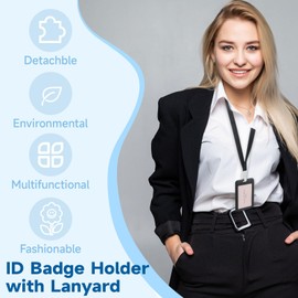 Oruola ID Badge Holder, Vertical Plastic Holder with Lanyards, Clear Window for Office, School, Factory, Hospital, ID Cards, Credit Cards, Driving Licenses and Passports, 2